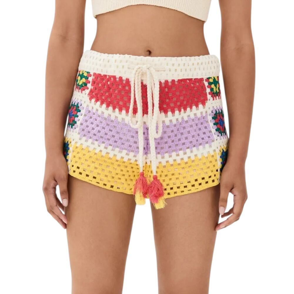 Farm Rio NWT Multi Color Crotchet Shorts Stripe Granny Square Colorblock XL